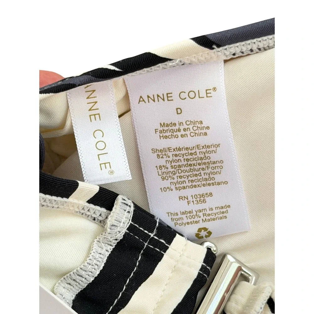 Anne Cole D Cup Halter Bikini Top Black White Palm Tropical Print Large‎ NEW